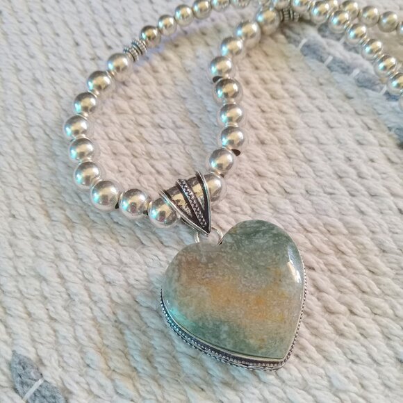 Moss Agate Sterling Silver Beaded Necklace - Picture 3 of 11